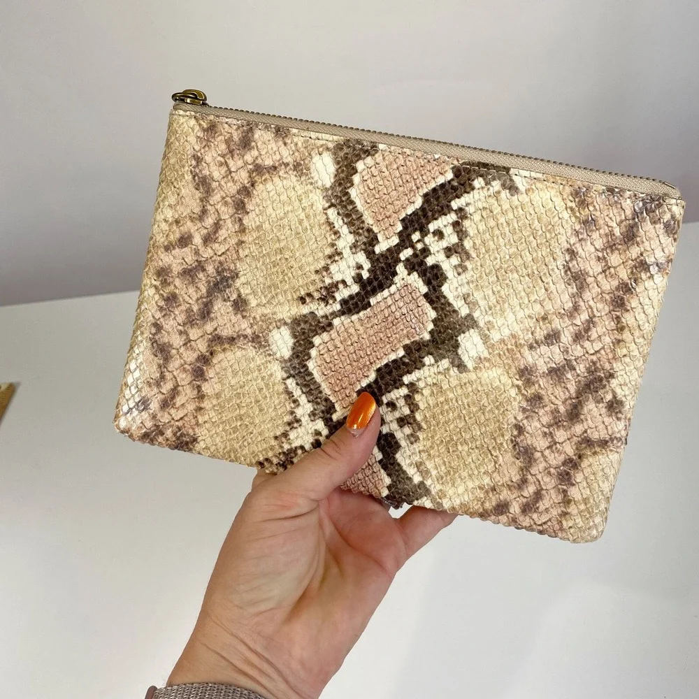 Madewell Womens The Leather‎ Pouch Clutch Snakeskin M Zip Inner Pocket Cards